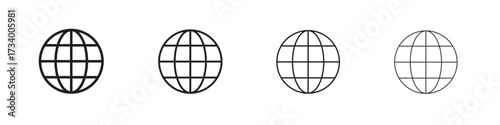 Globe icons designed in outline, line and stroke style