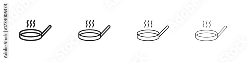 Frying pan icons designed in outline, line and stroke style