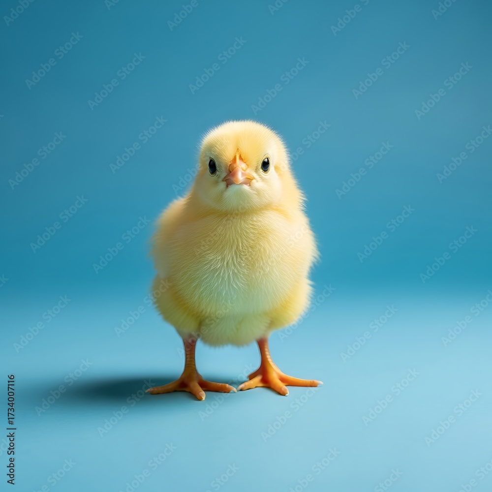 Fototapeta premium Cute Baby Chick on Blue Background.