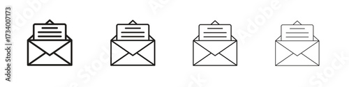 Envelope open icons designed in outline, line and stroke style