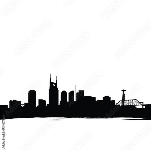 Minimalist Black and White Nashville Skyline Silhouette Illustration
