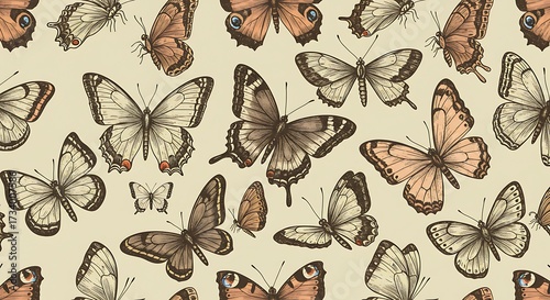 Vintage butterfly pattern design for textile prints and decorative applications