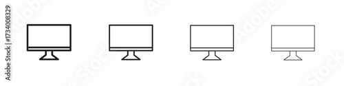 Computer screen icons designed in outline, line and stroke style