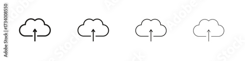 Cloud upload icons designed in outline, line and stroke style