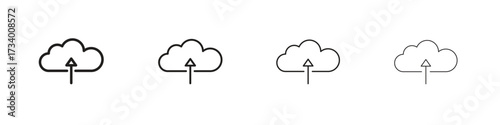 Cloud upload icons designed in outline, line and stroke style