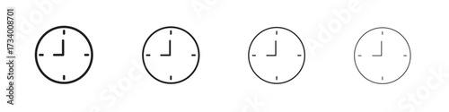 Clock seven icons designed in outline, line and stroke style
