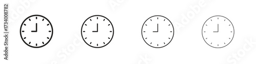 Clock nine icons designed in outline, line and stroke style