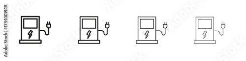 Charging station icons designed in outline, line and stroke style