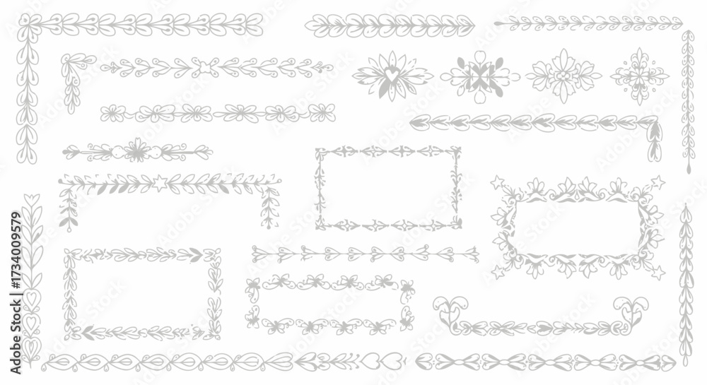 Obraz premium Collection of hand-drawn decorative frame borders, perfect for scrapbooking and design projects, white background