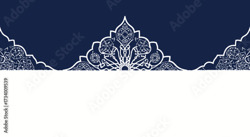 Elegant vector illustration featuring golden Islamic design elements on a dark blue background, white background