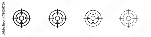 Bullseye pointer icons designed in outline, line and stroke style