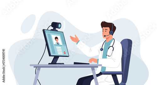 Doctor providing online consultation via video call for remote healthcare and telemedicine