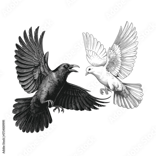 Dynamic Flight of a Raven and Dove Sketch