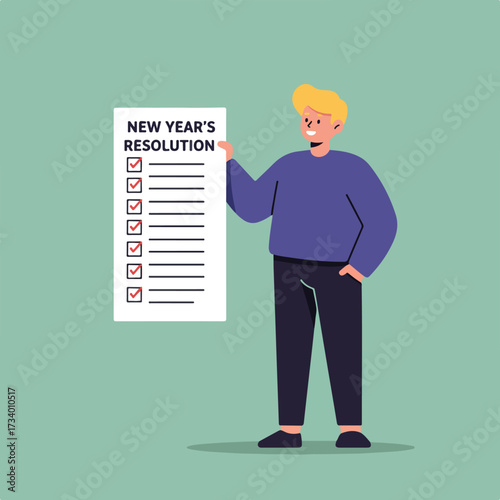 Person proudly presents a completed list of New Year's resolutions