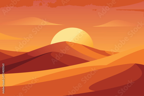 Desert landscape at sunset with rolling sand dunes