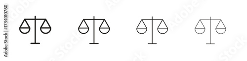 Balance scale icons designed in outline, line and stroke style