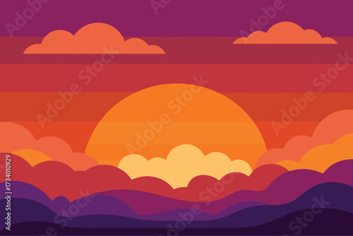 Abstract sunset with layered clouds and warm color gradient