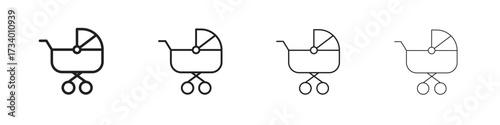 Baby carriage icons designed in outline, line and stroke style
