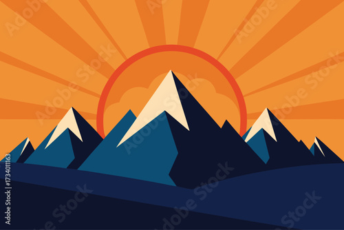 Majestic mountain range illuminated by a radiant sunburst