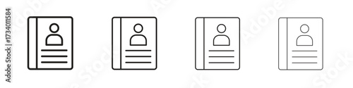 Address book icons designed in outline, line and stroke style