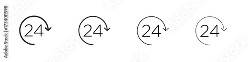 24 Hrs icons designed in outline, line and stroke style
