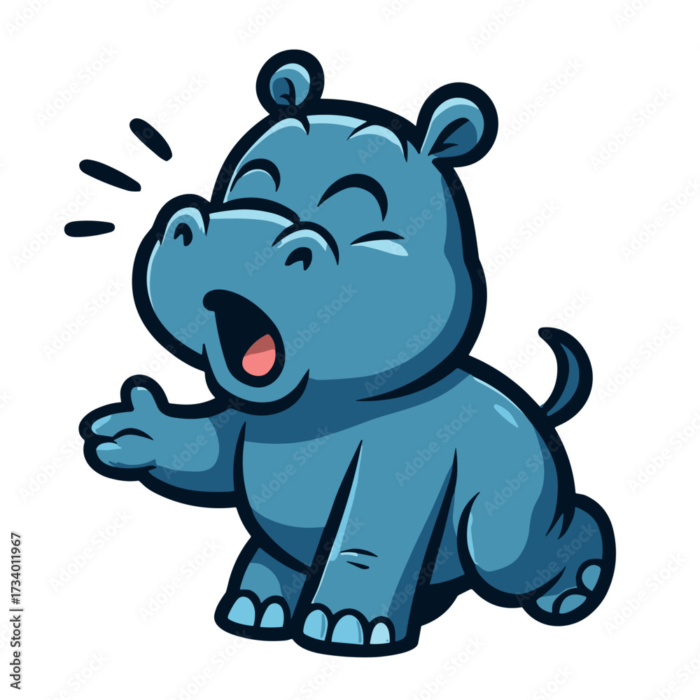 Fototapeta premium Cartoon hippo gesturing with open mouth wide
