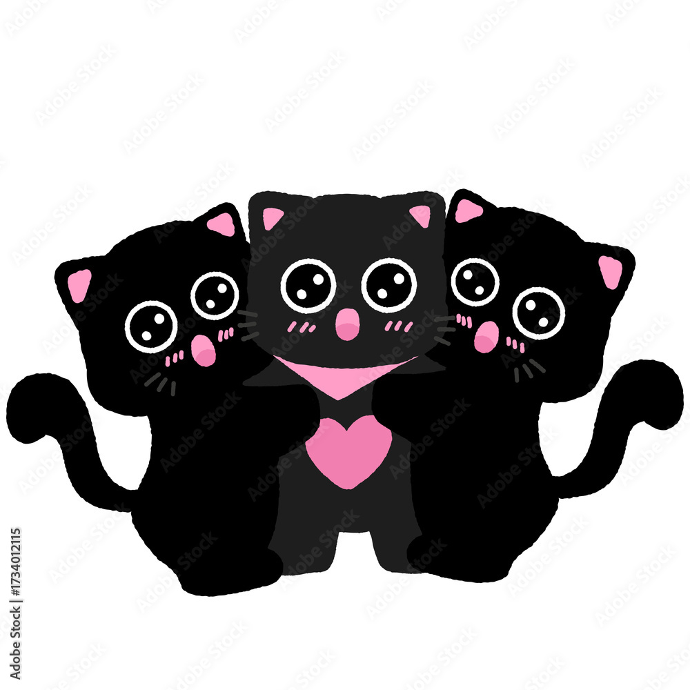 Obraz premium Three black cats are hugging each other