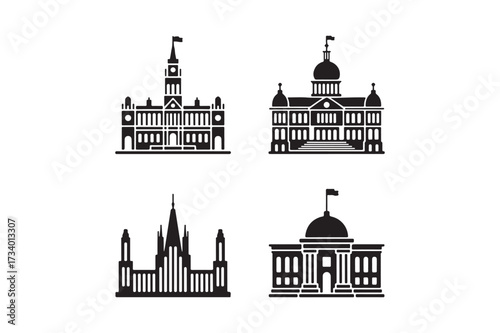 Four silhouette buildings of historical architecture