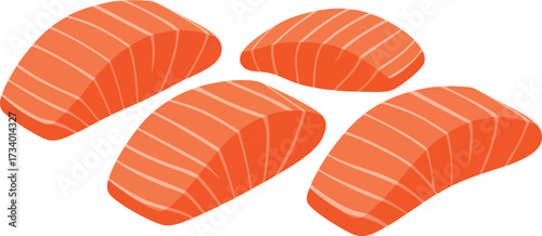 A collection of four raw salmon fillets, presented in a clean, minimalist illustration style with a white background.