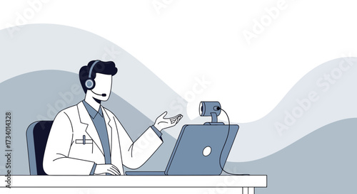 Illustration depicting a doctor in a virtual consultation setting using technology