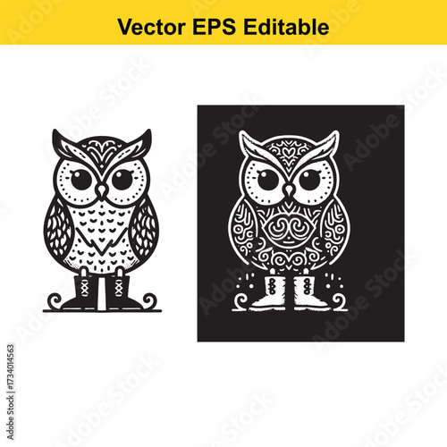 Decorative owl illustration isolated on white background, vector art