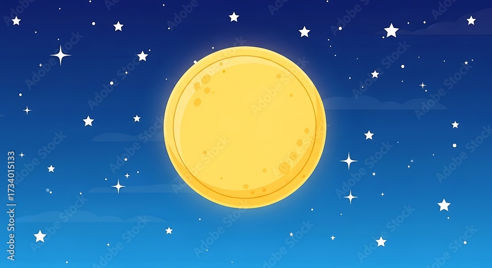 Naklejka premium Bright Yellow Full Moon Shining in a Starry Night Sky.