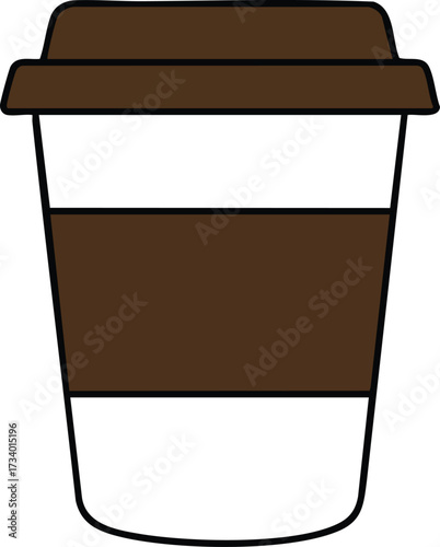 Illustration of a disposable coffee cup with lid and sleeve.