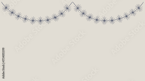 A simple graphic of a garland with starbursts connected by a line forming a wavy decorative element