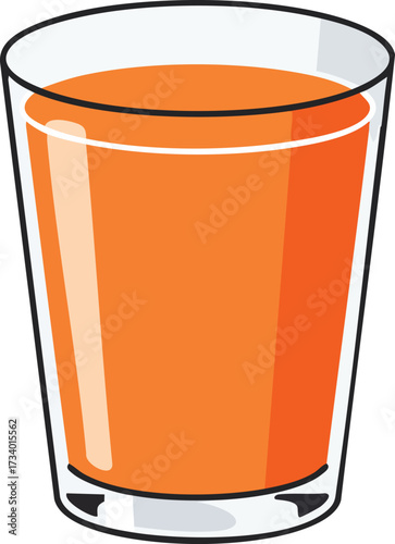 A simple vector illustration of a clear drinking glass filled to the brim with a vibrant orange-colored liquid, likely fruit juice.