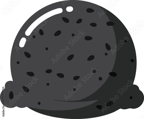 A single scoop of dark gray ice cream with black speckles, possibly black sesame flavor.