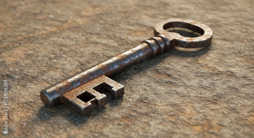 Vintage key on a stone surface representing security and access