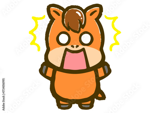 ビックリする馬の落書き風イラスト素材
