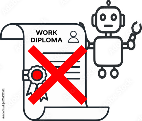 Manual labor is obsolete, and the robot revokes the work diploma. Automation, unemployment, replacement of humans by artificial intelligence, and a future without manual labor.