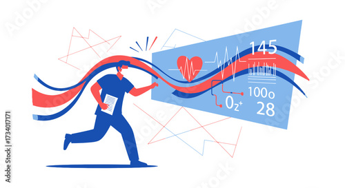 Illustration of a doctor running to attend an emergency, showcasing the importance of healthcare