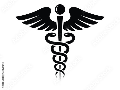 Classic Medical Snake Symbol Wrapped Around Staff Emblem