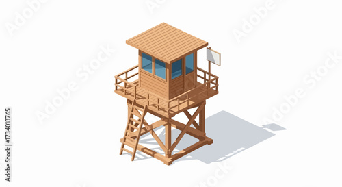 Isometric lifeguard tower on a white background with shadow.
