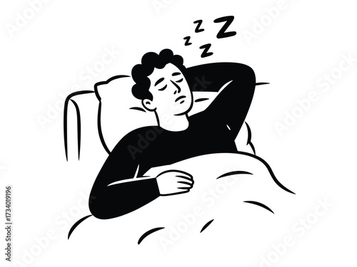 Minimalist Line Drawing of a Person Sleeping on Couch