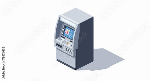 Isometric ATM machine on a white background with shadow.