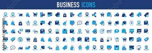 Set of Business icon. Market, Shipping, Navigation, Pin, Camera, Location, Key, Box, Reject, Ecommerce, Money, Cash, Wallet, Bank, Gps, Letter, Bag, Shopping, Trolley, Payment, Purchase illustration. 