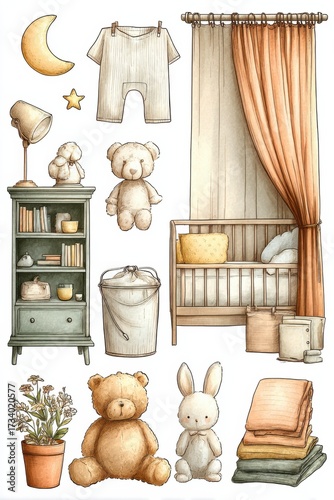 Cozy nursery decor featuring soft toys, a crib, and pastel colors for a warm baby atmosphere