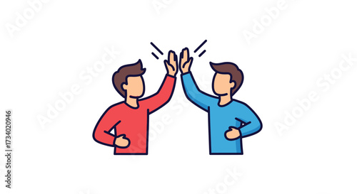 Cartoon illustration showing collaborative teamwork between two individuals giving a high five in