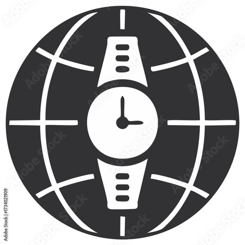 Iconic Globe and Wristwatch Design Representing Global Time or International Business