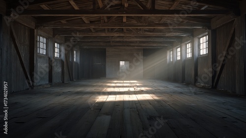 Sunlit Abandoned Warehouse - A Study in Light and Shadow.