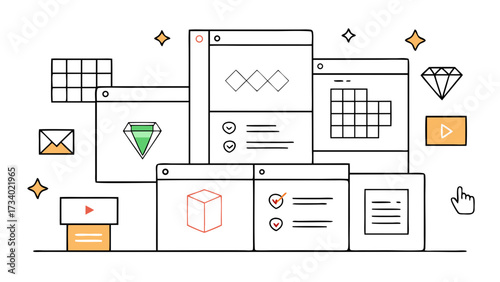 A white background with a lot of different colored boxes and shapes. The boxes are all different sizes and colors, and they are arranged in a way that looks like a puzzle